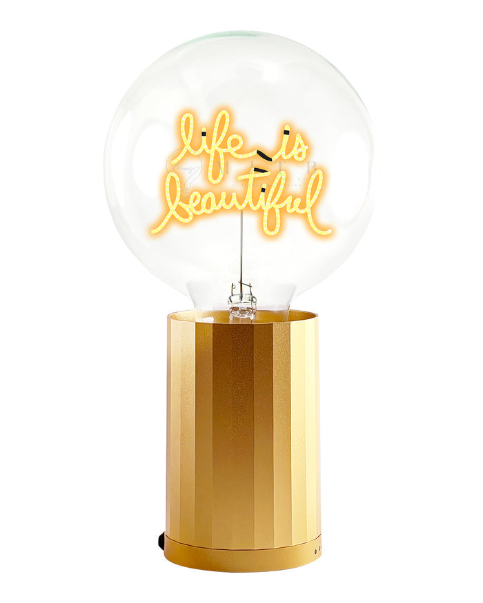 Bulb LIFE IS BEAUTIFUL Amber with Base Table Lamp PORTABLE Black