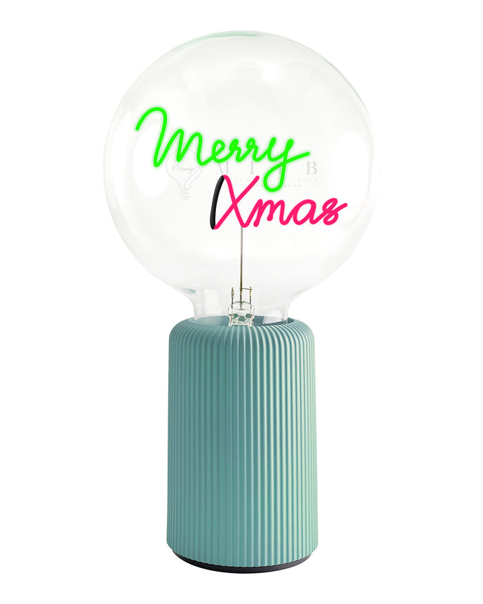 Bulb MERRY XMAS Green/ Red with Base Table Lamp PORTABLE Pop Nomad Pink