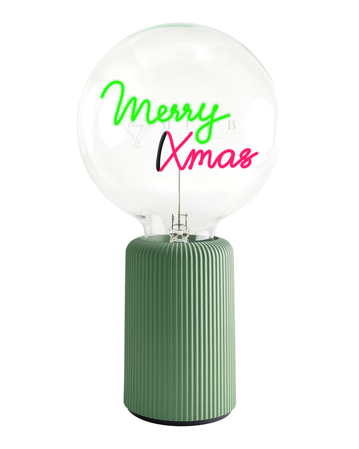 Bulb MERRY XMAS Green/ Red with Base Table Lamp PORTABLE Pop Nomad Pink