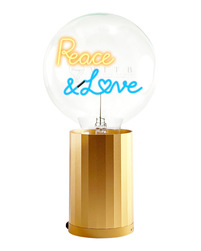 Bulb PEACE AND LOVE Amber/ Blue with Base Table Lamp PORTABLE Rose Gold