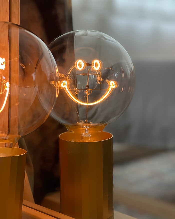 Bulb SMILEY Amber with Base Table Lamp PORTABLE Black