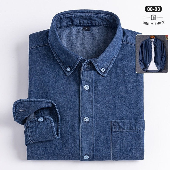 Business Casual Denim Shirt - AntoniosClothing - Dark Blue