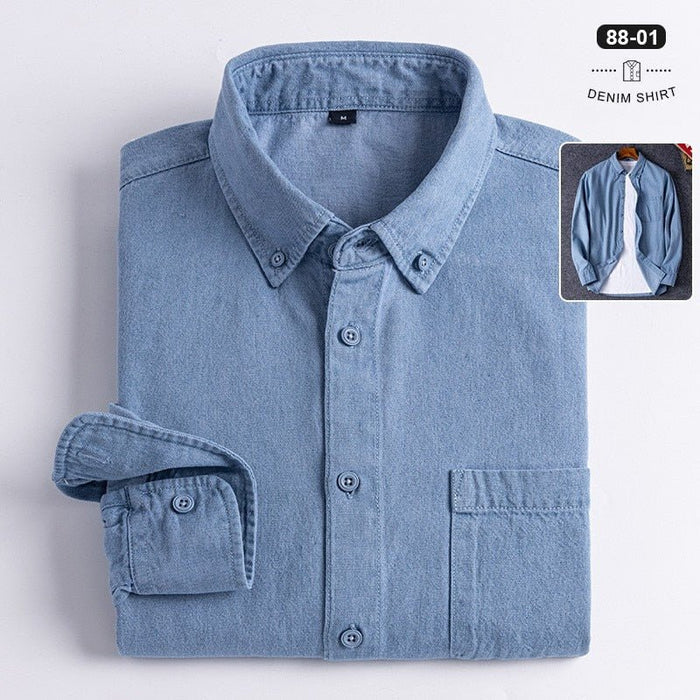 Business Casual Denim Shirt - AntoniosClothing - Dark Blue