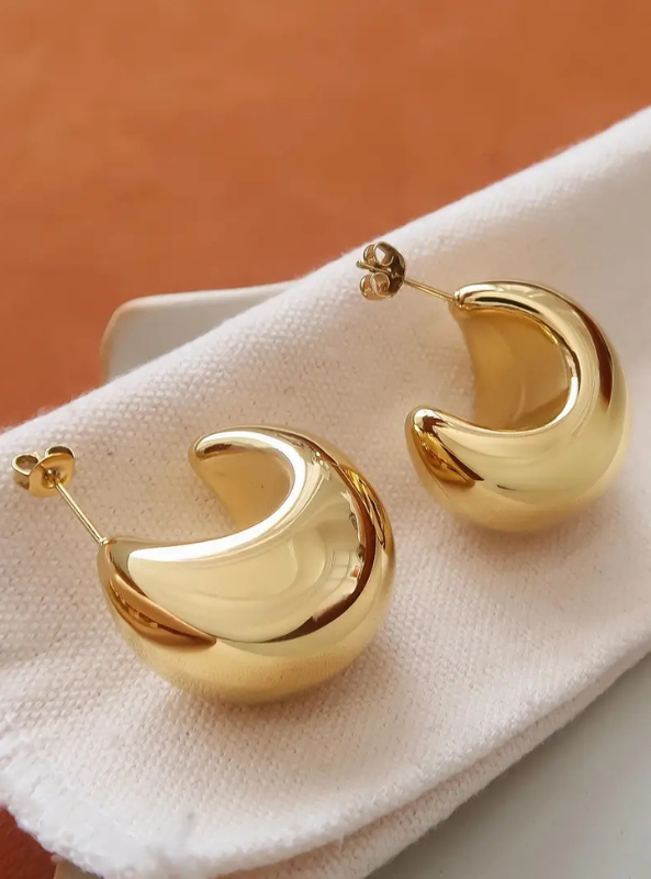Camilley 18K Gold Non-Tarnish Puffy Dome Earrings