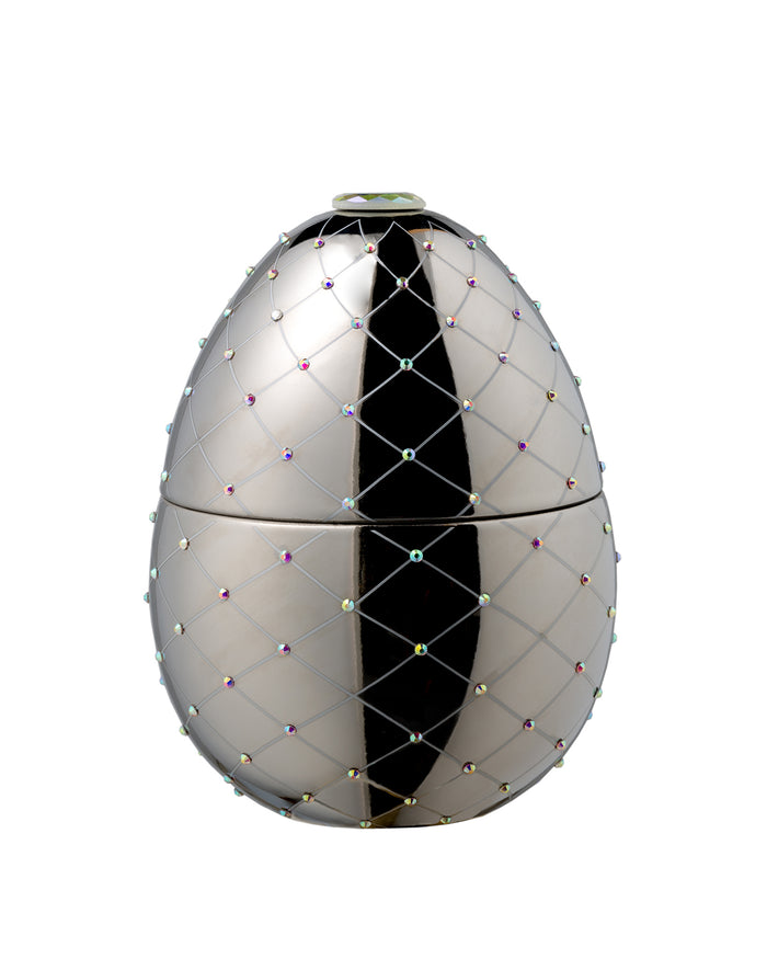 Candle in Ceramic Egg BOIS DE ROUSSIE RED SILVER STRIPE 450gr 6.5 diam. x 7.48 in