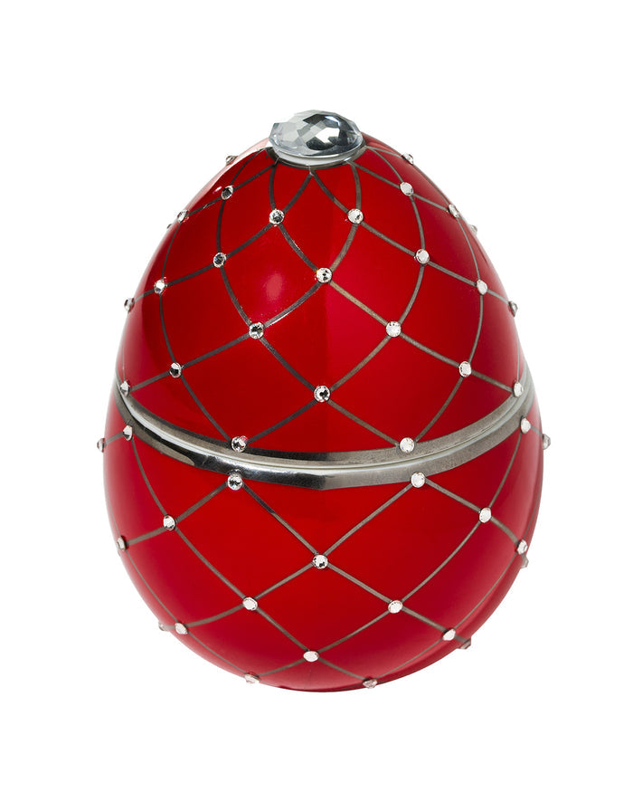 Candle in Ceramic Egg BOIS DE ROUSSIE RED SILVER STRIPE 450gr 6.5 diam. x 7.48 in