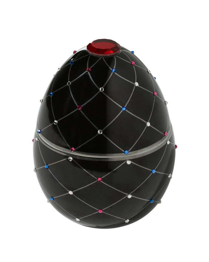 Candle in Ceramic Egg BOIS DE ROUSSIE RED SILVER STRIPE 450gr 6.5 diam. x 7.48 in