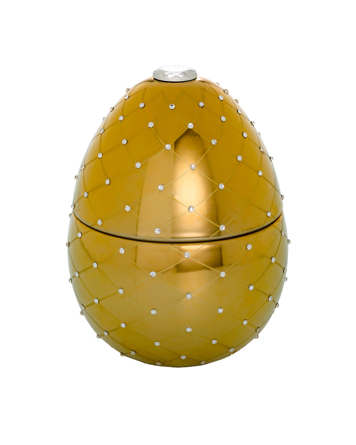 Candle in Ceramic Egg BOIS DE ROUSSIE RED SILVER STRIPE 450gr 6.5 diam. x 7.48 in