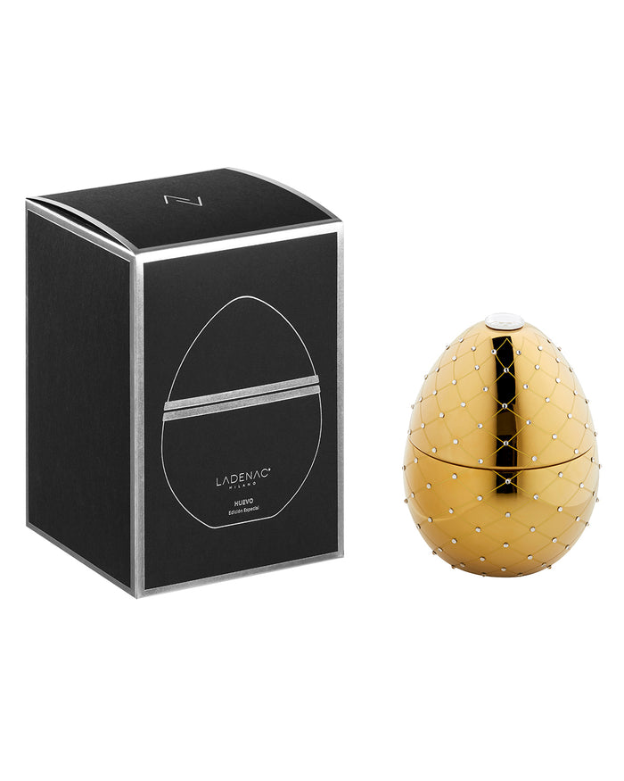 Candle in Ceramic Egg BOIS DE ROUSSIE RED SILVER STRIPE 450gr 6.5 diam. x 7.48 in