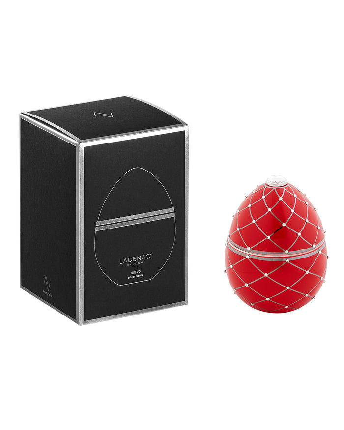 Candle in Ceramic Egg BOIS DE ROUSSIE RED SILVER STRIPE 450gr 6.5 diam. x 7.48 in