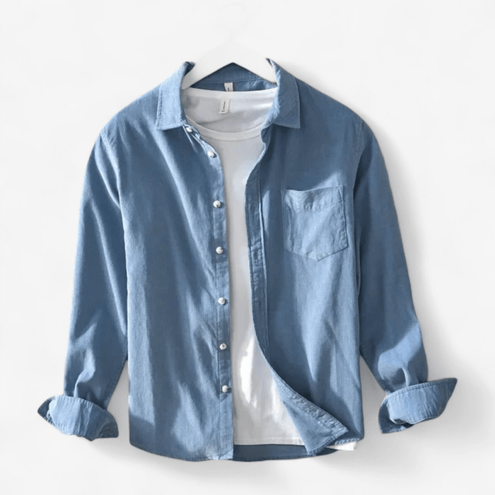 Casual cotton long sleeve shirt with pocket - AntoniosClothing - Light gray