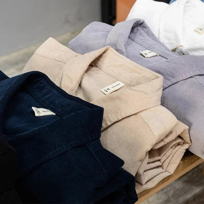 Casual cotton long sleeve shirt with pocket - AntoniosClothing - Light gray
