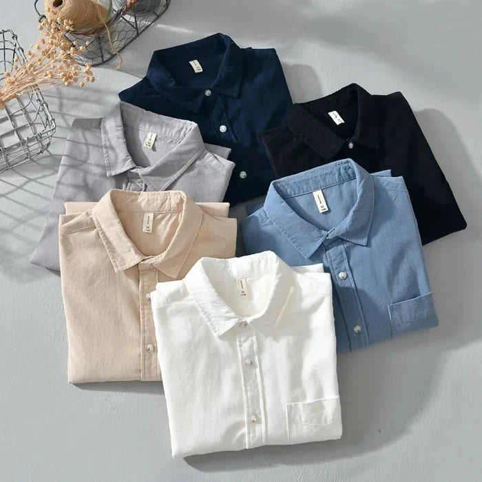 Casual cotton long sleeve shirt with pocket - AntoniosClothing - Light gray