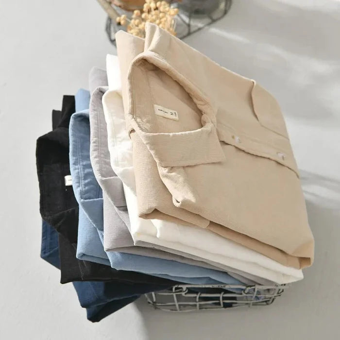 Casual cotton long sleeve shirt with pocket - AntoniosClothing - Light gray
