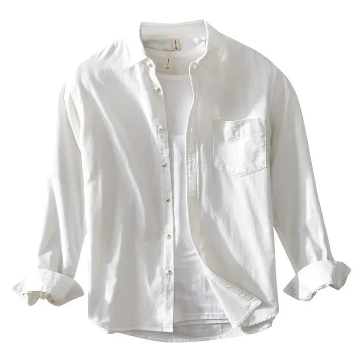 Casual cotton long sleeve shirt with pocket - AntoniosClothing - Light gray