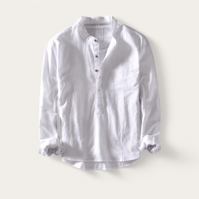 Casual long-sleeve white cotton beach vacation top - AntoniosClothing - Blue sky