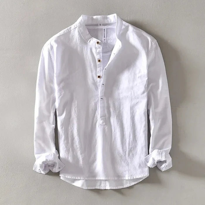 Casual long-sleeve white cotton beach vacation top - AntoniosClothing - White
