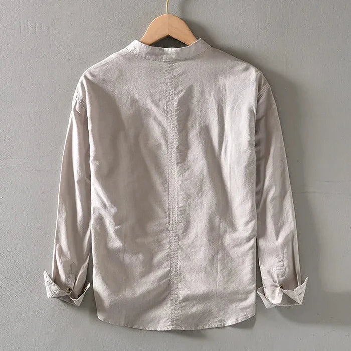 Casual long-sleeve white cotton beach vacation top - AntoniosClothing - White