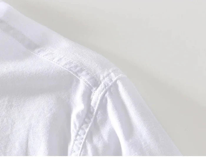 Casual long-sleeve white cotton beach vacation top - AntoniosClothing - White