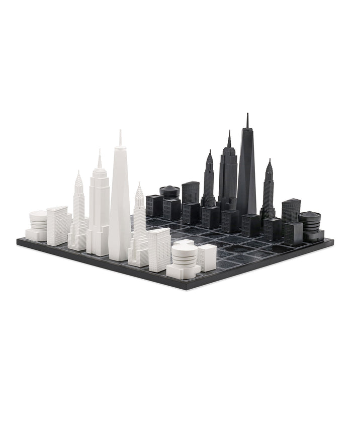 Chess Set Acrylic NEW YORK with Wood Map Board