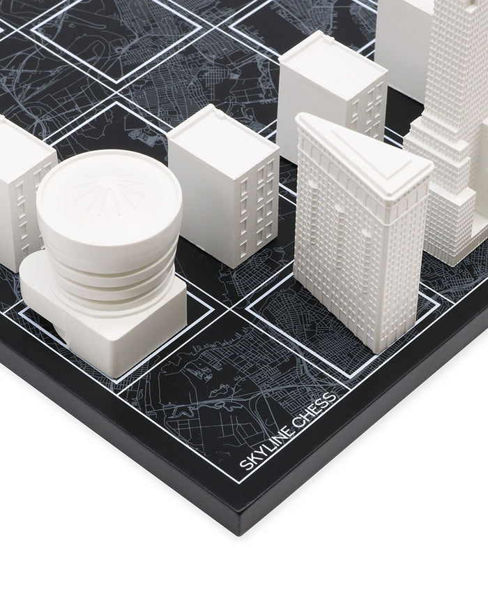 Chess Set Acrylic NEW YORK with Wood Map Board