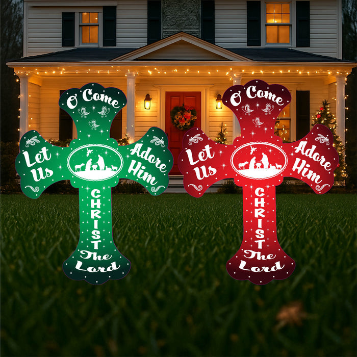 Christian Christmas Yard Cross | O Come Let Us Adore Him Outdoor Sign