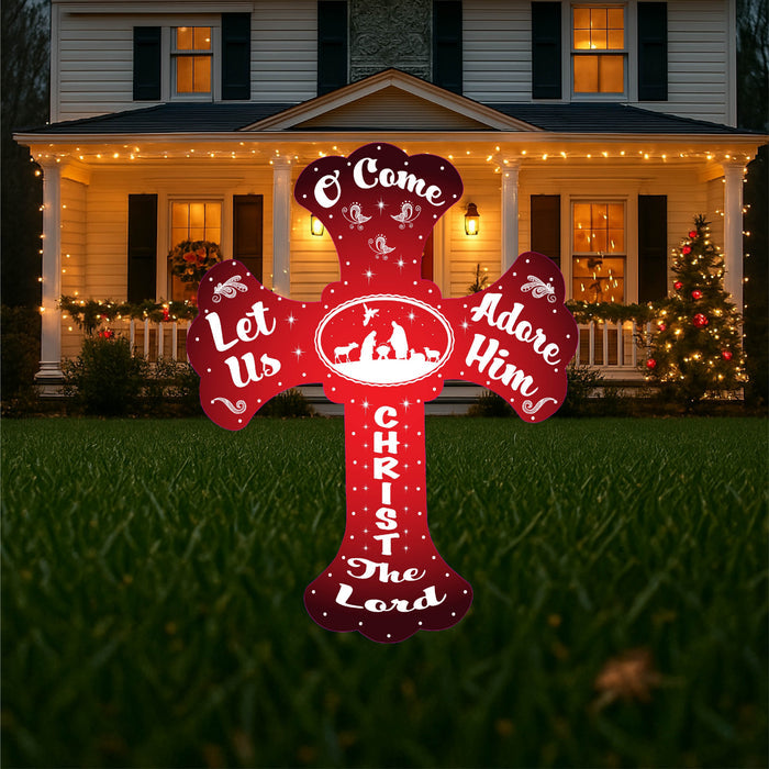Christian Christmas Yard Cross | O Come Let Us Adore Him Outdoor Sign