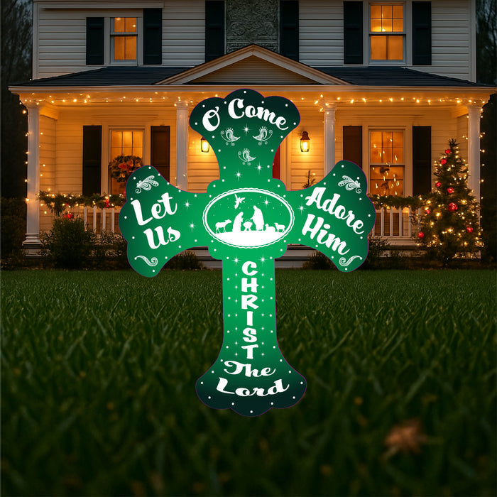 Christian Christmas Yard Cross | O Come Let Us Adore Him Outdoor Sign