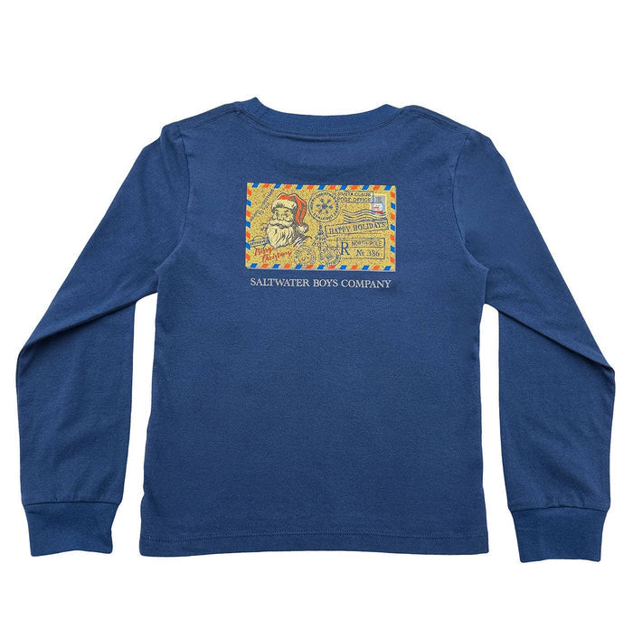Christmas Postcard Blue Long Sleeve Graphic Tee