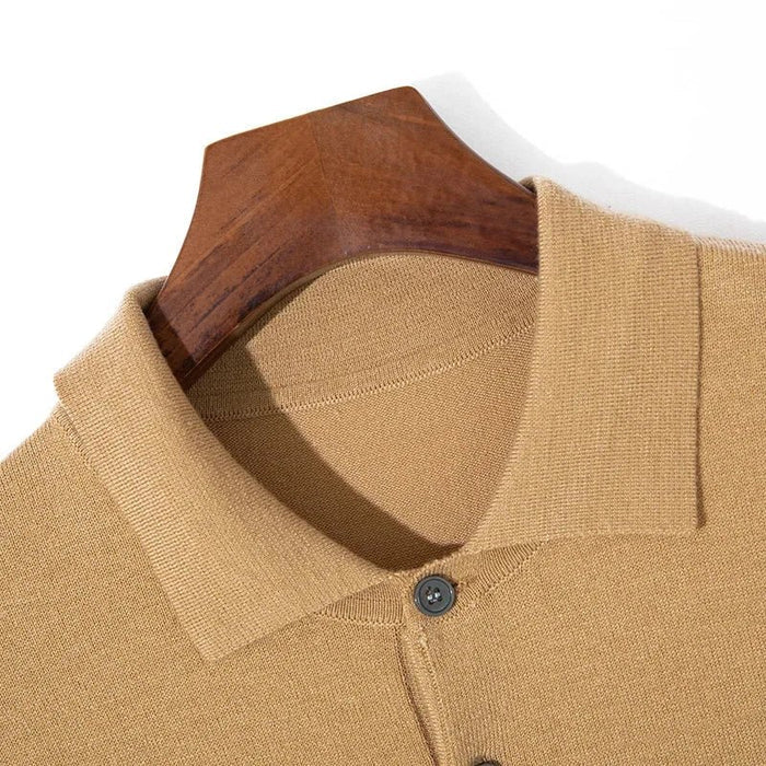 Silk wool polo t-shirt classic knitwear elegance - AntoniosClothing - Green