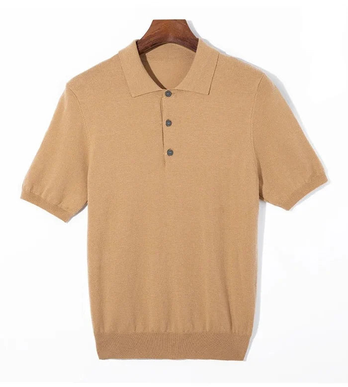 Silk wool polo t-shirt classic knitwear elegance - AntoniosClothing - Green