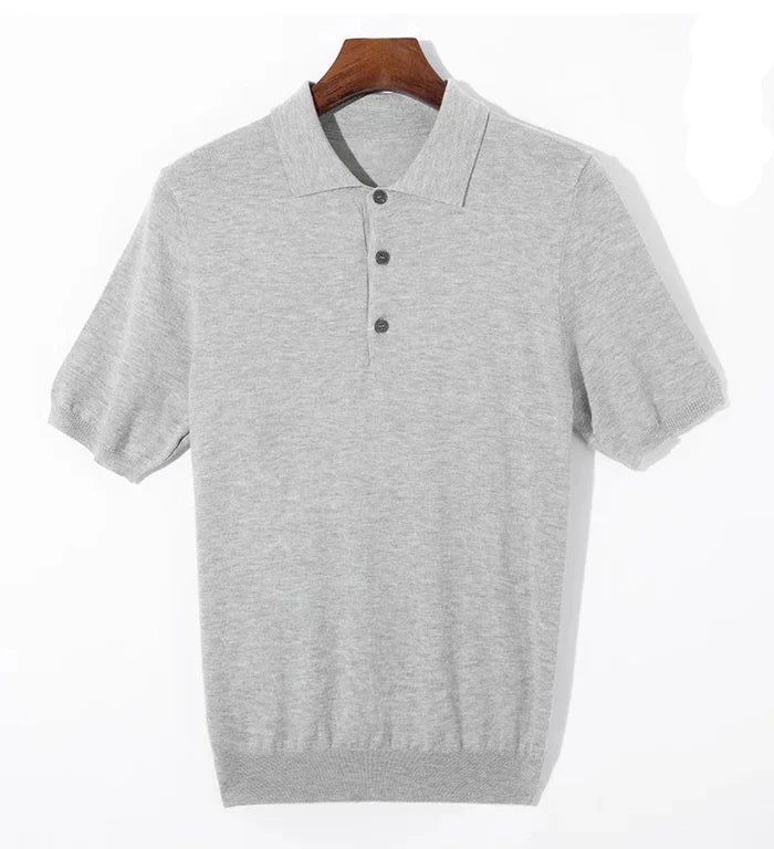 Silk wool polo t-shirt classic knitwear elegance - AntoniosClothing - Green