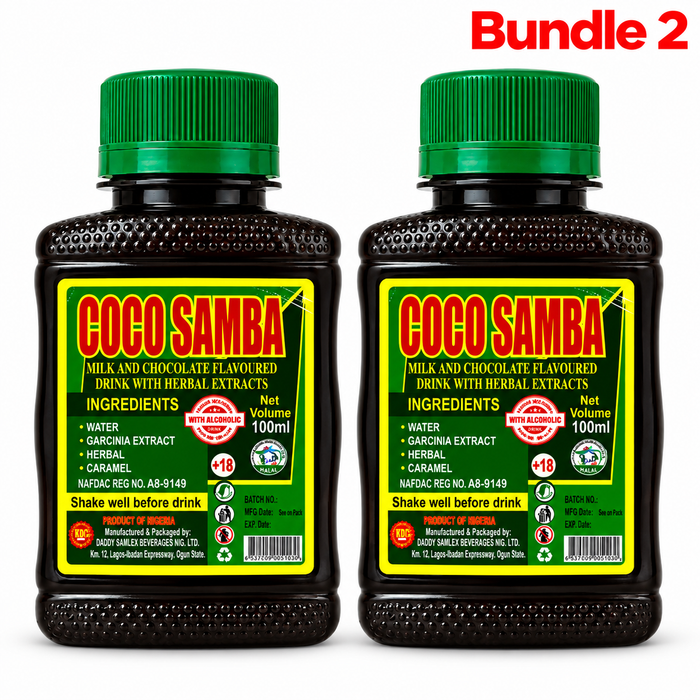 Coco Samba Herbal Mixture in a branded bottle, traditional herbal bitters made with a blend of botanical ingredients to complement a balanced daily wellness routine.
