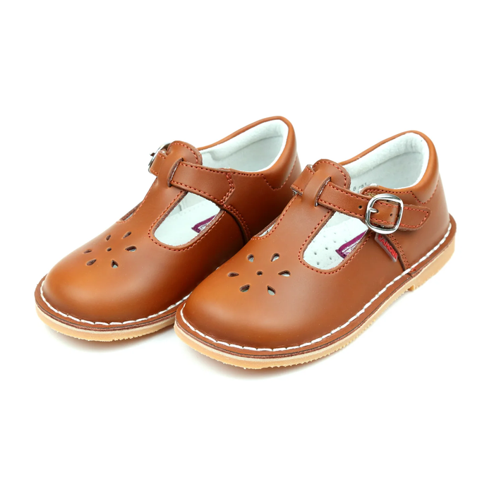 Cognac Joy Waxed Leather T-Strap Mary Jane