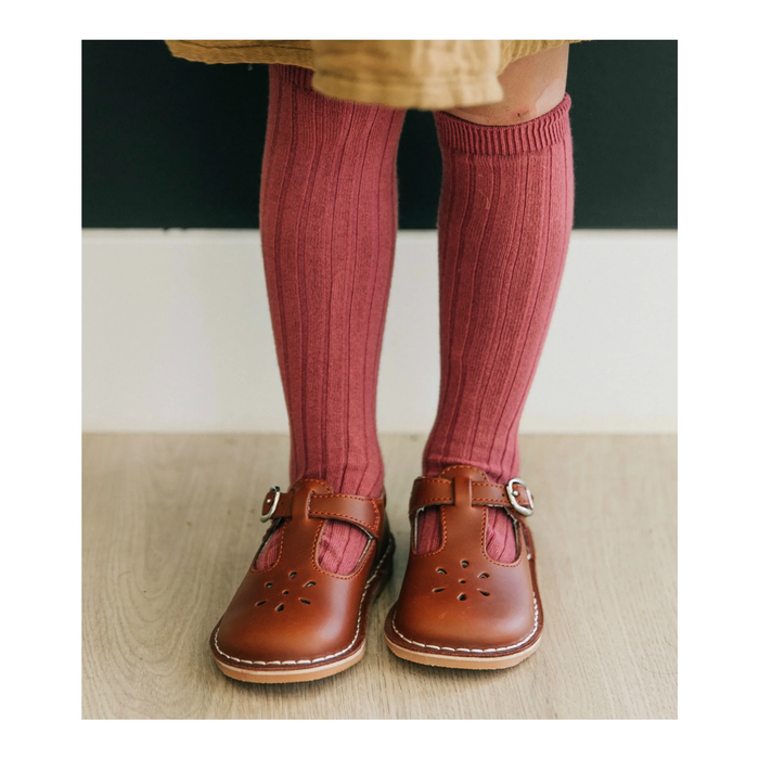 Cognac Joy Waxed Leather T-Strap Mary Jane