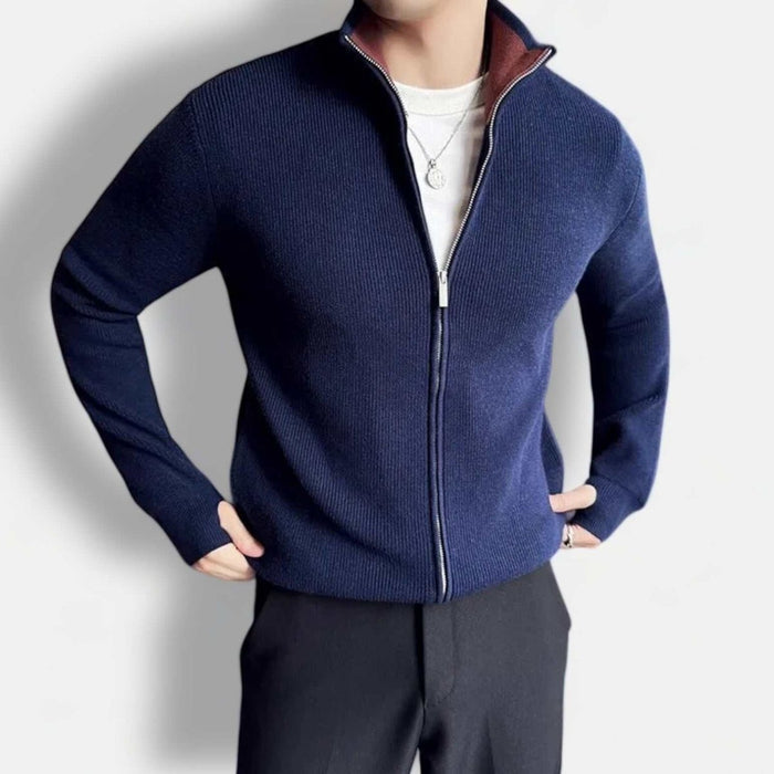 Cold season knit zipper sweater - AntoniosClothing - Coffee