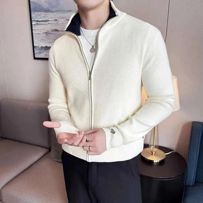 Cold season knit zipper sweater - AntoniosClothing - Coffee