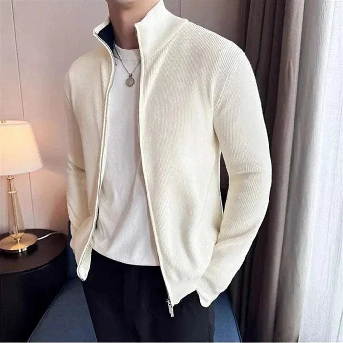 Cold season knit zipper sweater - AntoniosClothing - Coffee