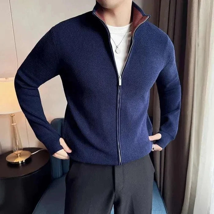 Cold season knit zipper sweater - AntoniosClothing - Royal blue