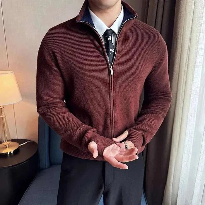 Cold season knit zipper sweater - AntoniosClothing - Coffee