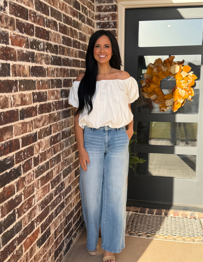 Cotton Balloon Blouse Top- Off White