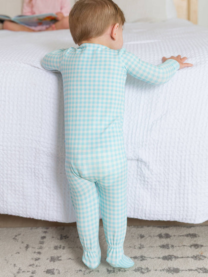 Cotton Modal Blue Breeze Gingham Footie Sleeper
