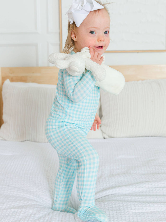 Cotton Modal Blue Breeze Gingham Footie Sleeper