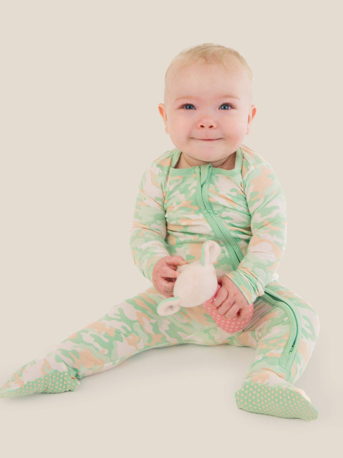 Cotton Modal Sage Trail Camo Footie Sleeper