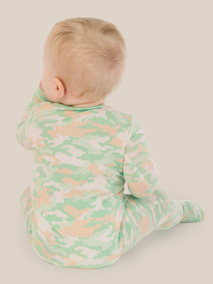 Cotton Modal Sage Trail Camo Footie Sleeper