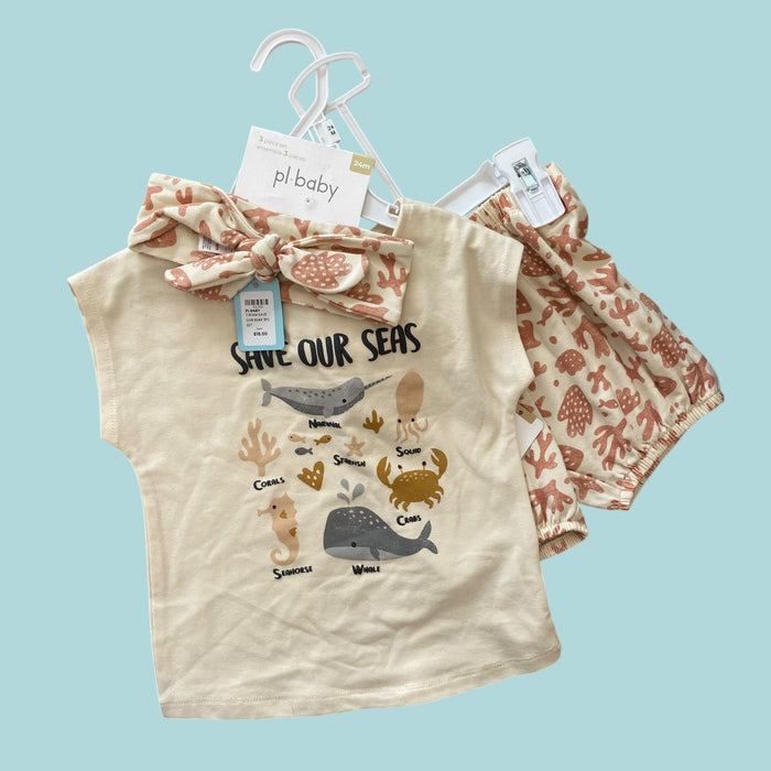 cream PL Baby save our seas  3pc set, 24m