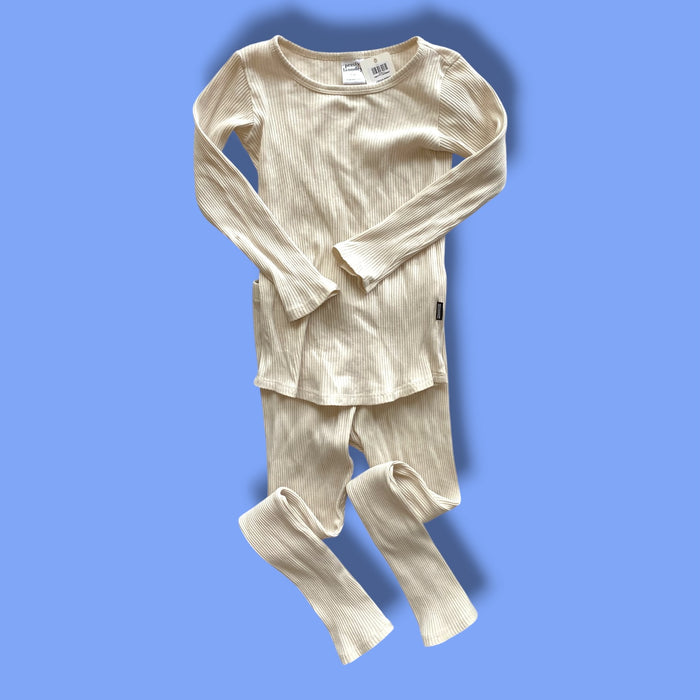 cream pretty laundry ribbed 2 piece set, 5/6y