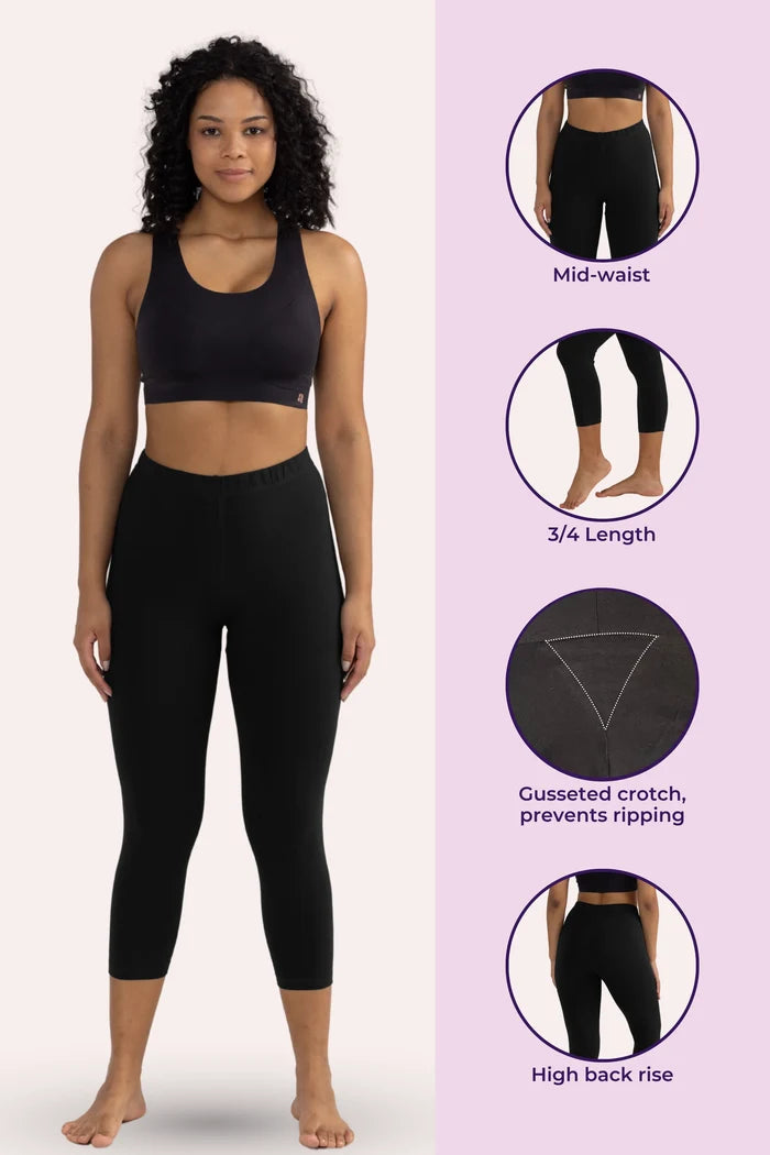 Cropped Leggings | Mid Waist | 3/4 Length | Cotton–Elastane Blend | Non-See-Through | Gusset Crotch to Prevent Ripping