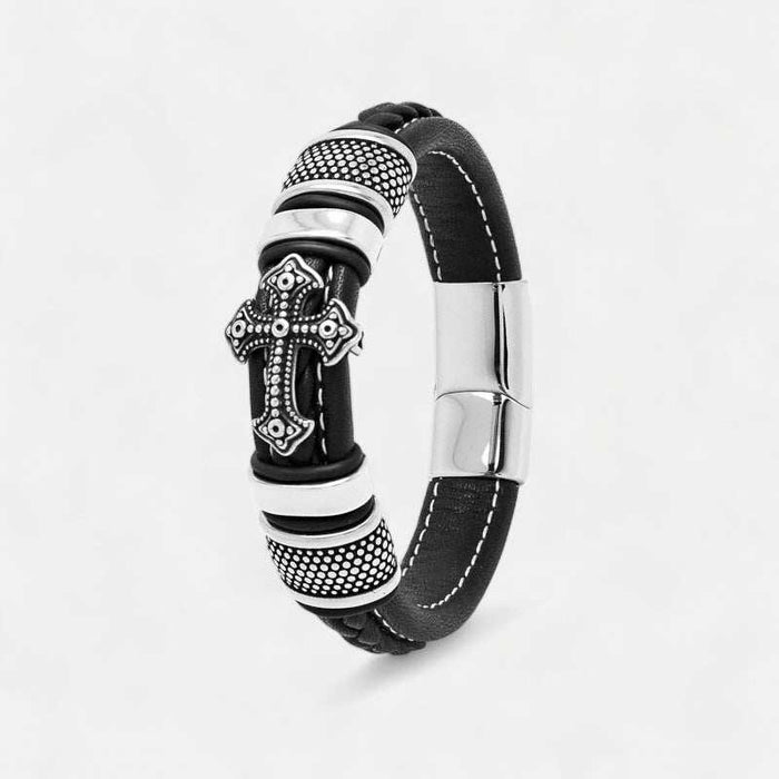 Cross punk leather bracelet - AntoniosClothing - Blue