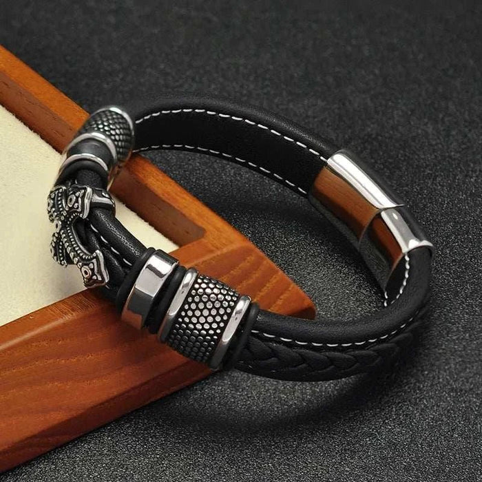Cross punk leather bracelet - AntoniosClothing - Blue